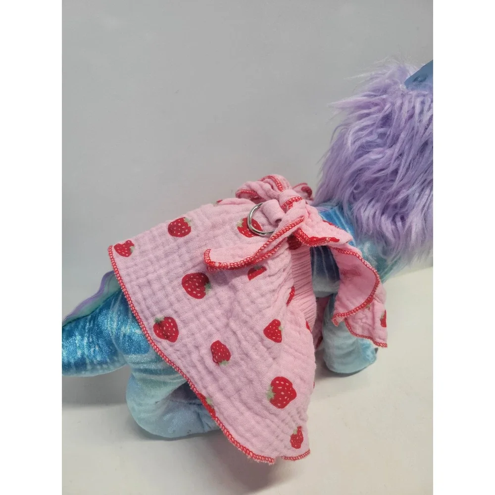 Dog Cat Pet Strawberry Print Harness Dress‎ Pink Red Size S